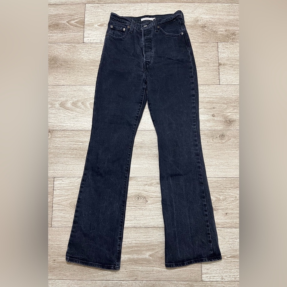 LEVI'S PREMIUM Black Lake High Rise RIBCAGE BOOT Button Fly Jeans Sz 26 (26x31)